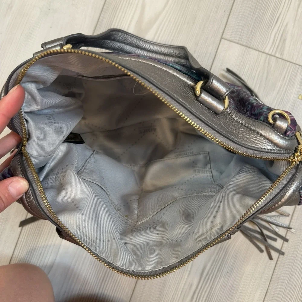Aimee Kestenberg Animal Print Purple Blue Shoulder Hobo Bag Purse‎ Tassel Silver